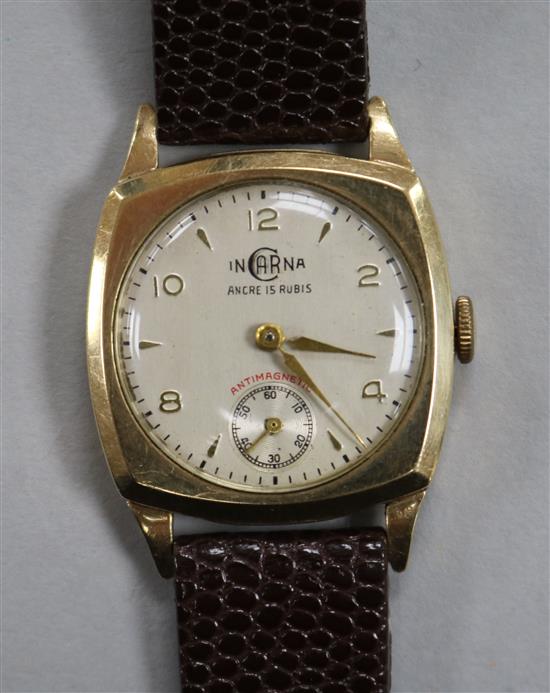 A gentlemans 1950s 9ct gold Incarna manual wind wrist watch.